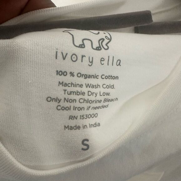 Ivory Ella Elephant Logo Long Sleeve Organic Cotton  T-Shirt S - Picture 5 of 5